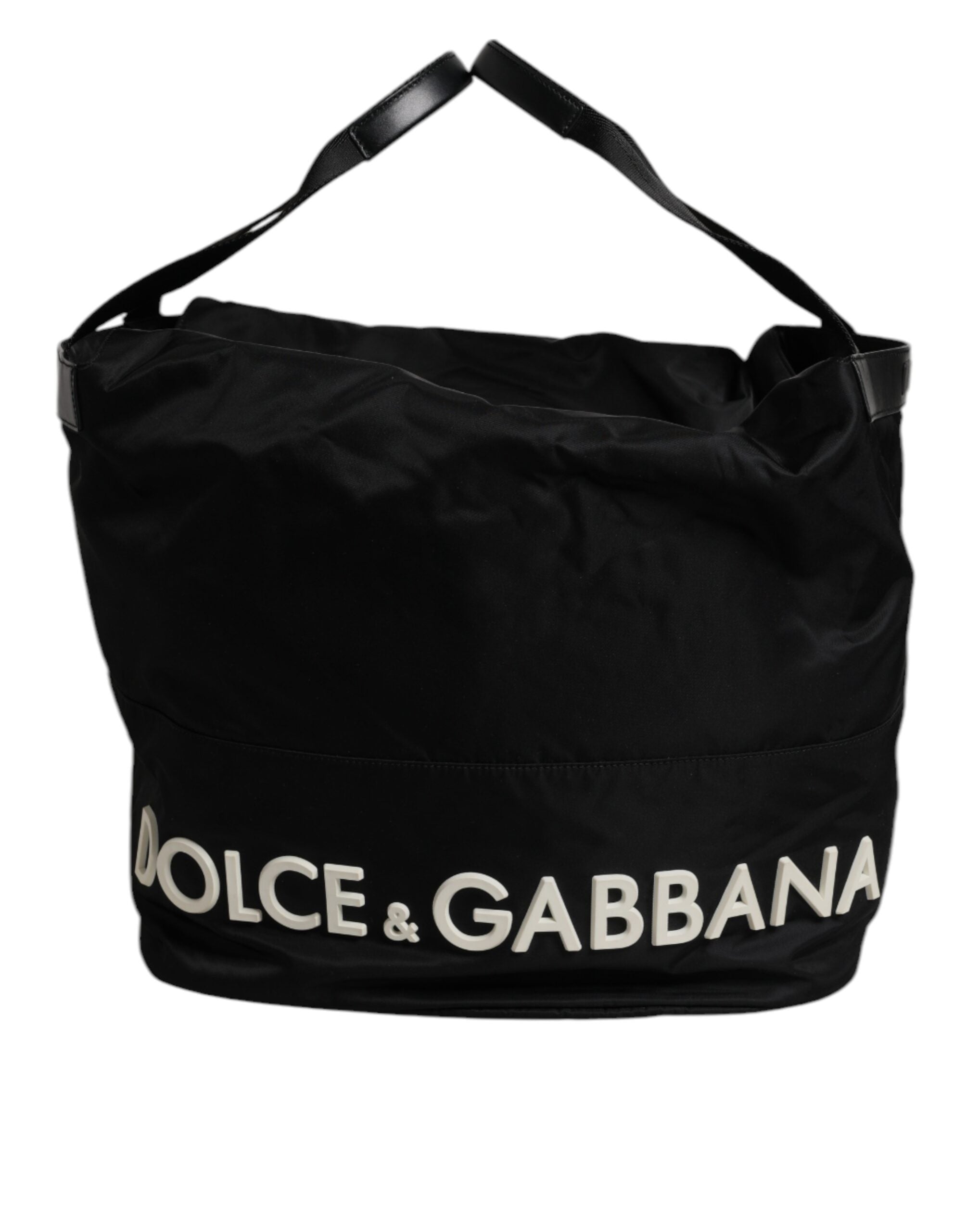 Dolce &amp; Gabbana Black Nylon White Iconic Logo Shoulder Bucket Bag