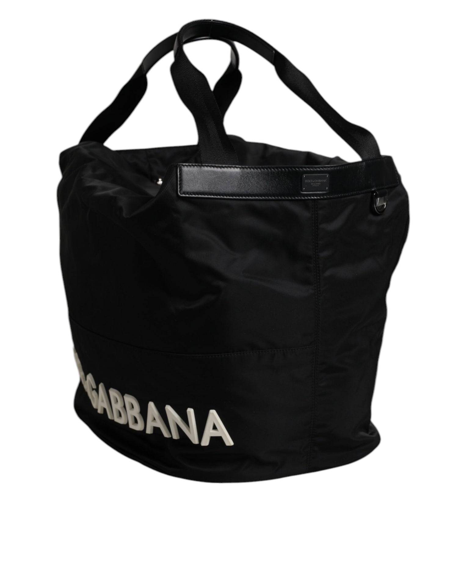 Dolce &amp; Gabbana Black Nylon White Iconic Logo Shoulder Bucket Bag