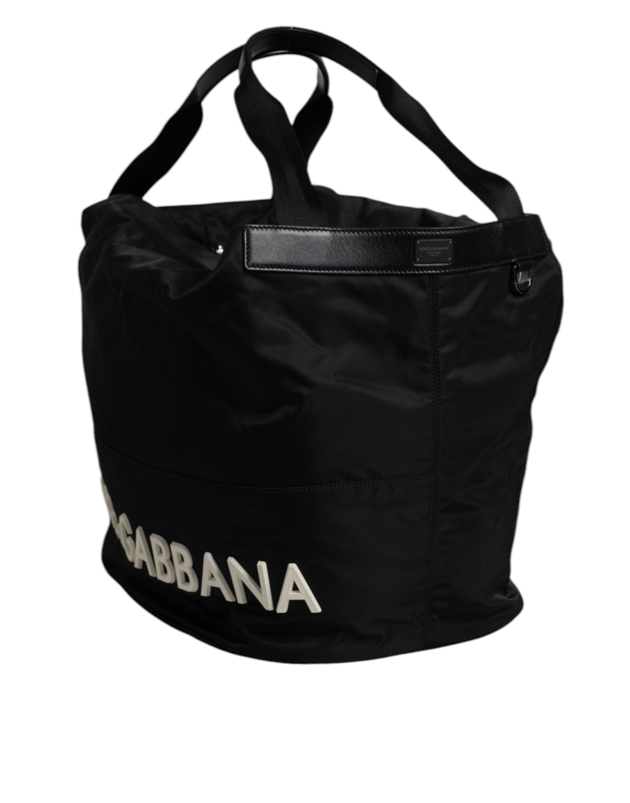 Dolce &amp; Gabbana Black Nylon White Iconic Logo Shoulder Bucket Bag