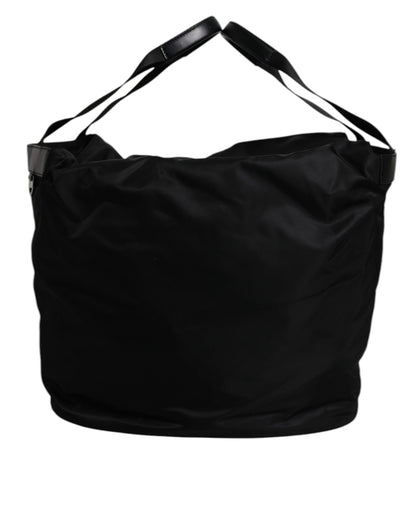 Dolce &amp; Gabbana Black Nylon White Iconic Logo Shoulder Bucket Bag