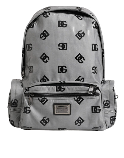 Dolce &amp; Gabbana Polyester Gray Black DG Logo Plaque Backpack Bag