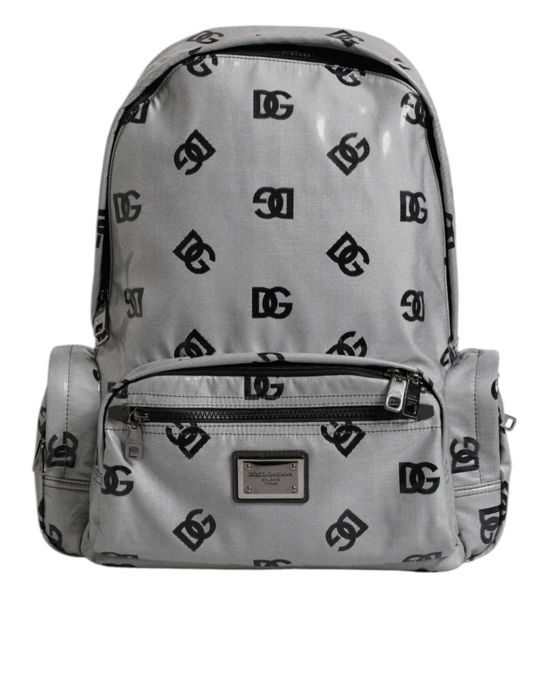 Dolce &amp; Gabbana Polyester Gray Black DG Logo Plaque Backpack Bag