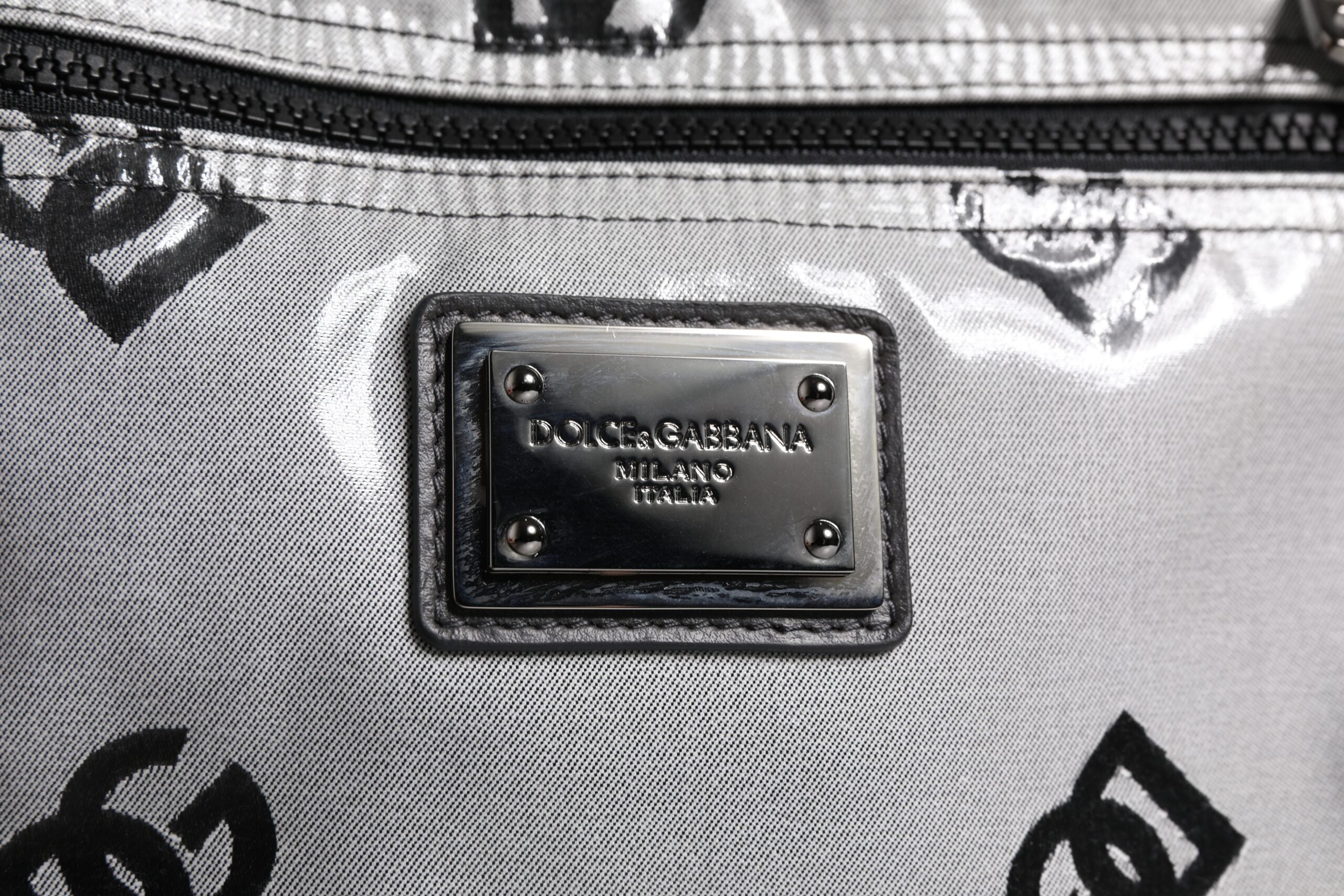 Dolce &amp; Gabbana Polyester Gray Black DG Logo Plaque Backpack Bag