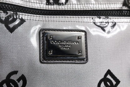 Dolce &amp; Gabbana Polyester Gray Black DG Logo Plaque Backpack Bag