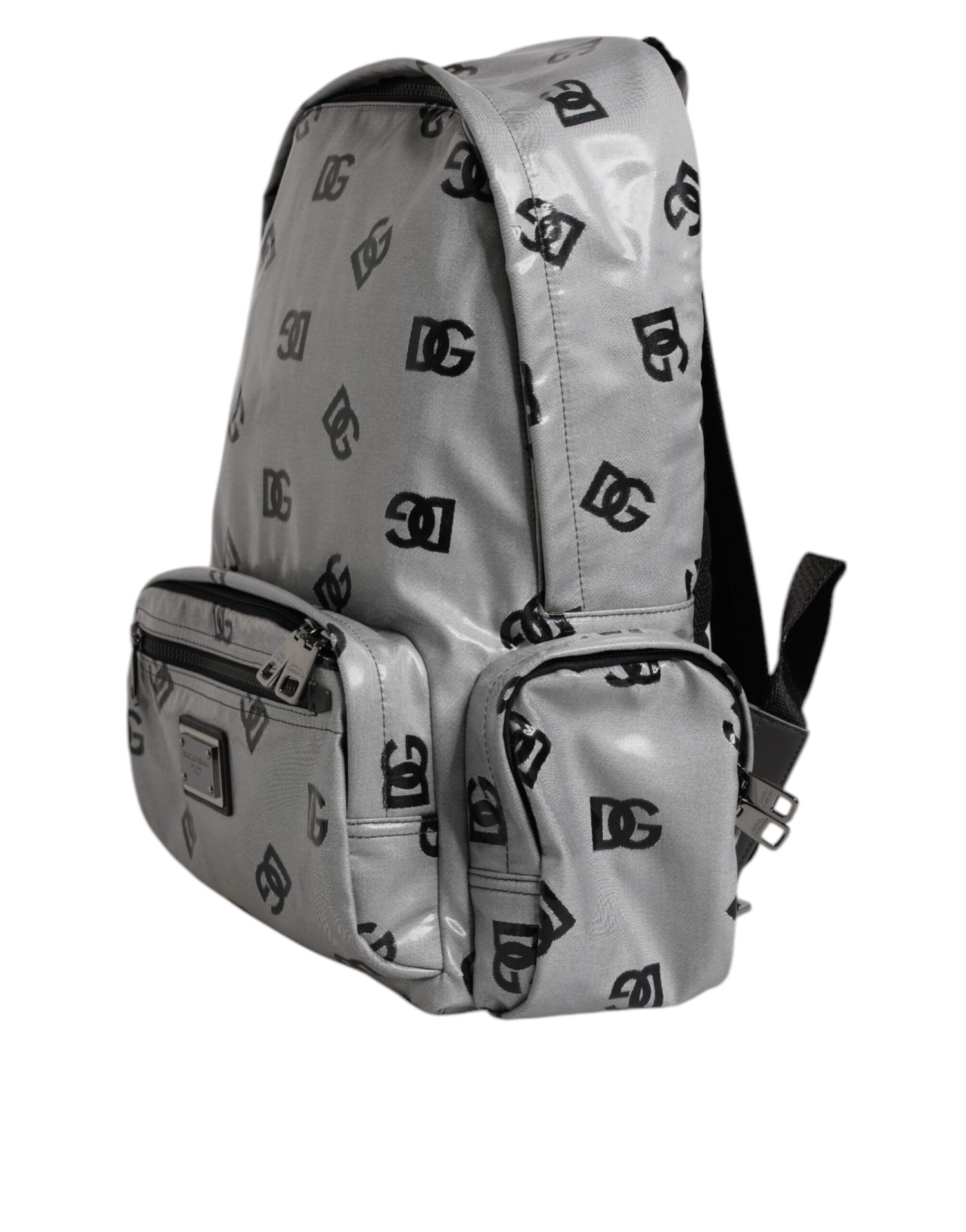 Dolce &amp; Gabbana Polyester Gray Black DG Logo Plaque Backpack Bag