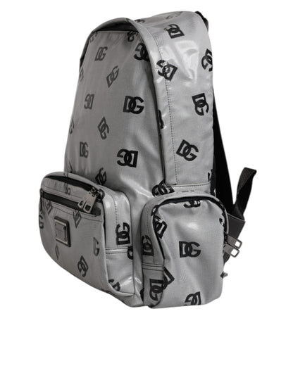 Dolce &amp; Gabbana Polyester Gray Black DG Logo Plaque Backpack Bag