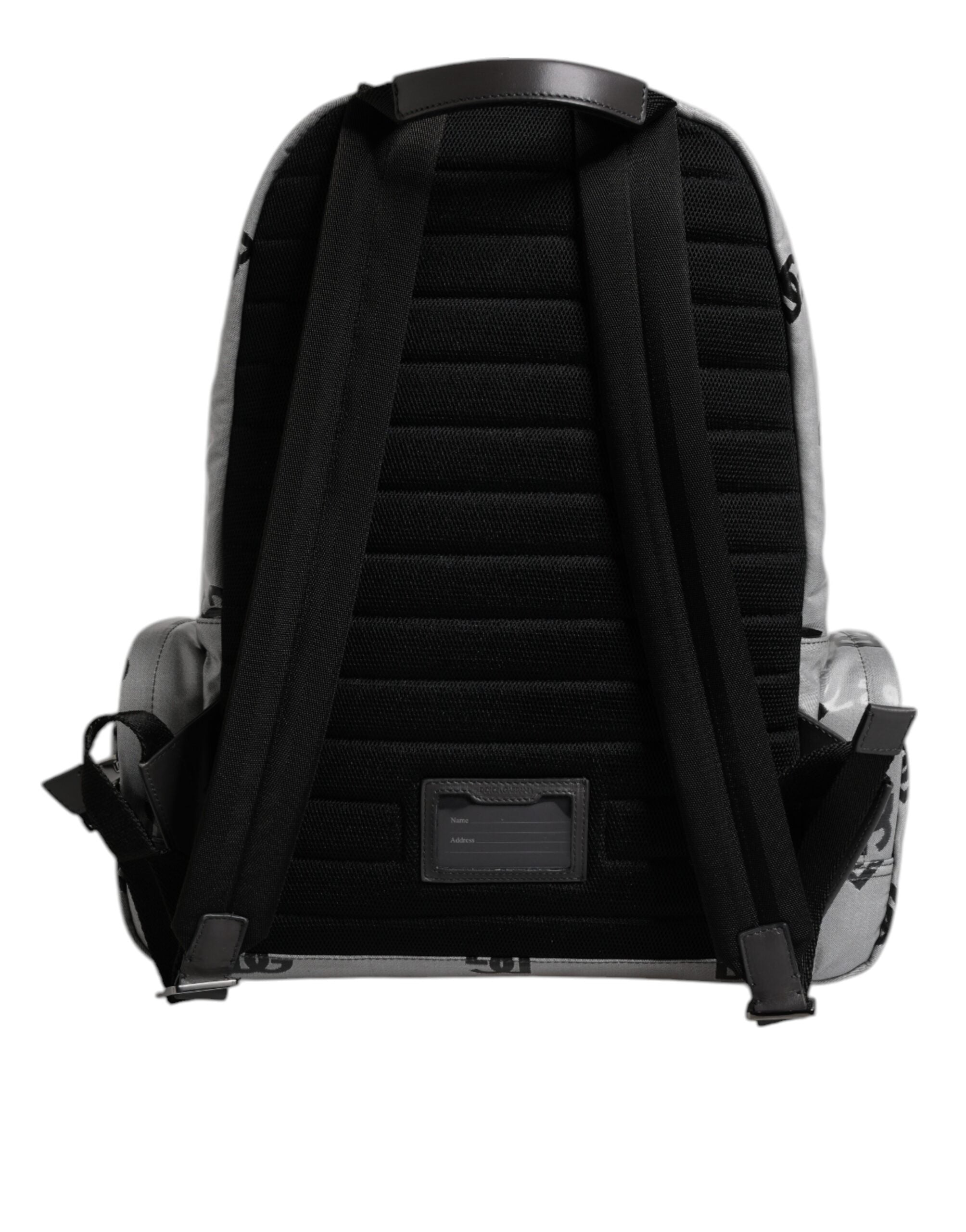 Dolce &amp; Gabbana Polyester Gray Black DG Logo Plaque Backpack Bag