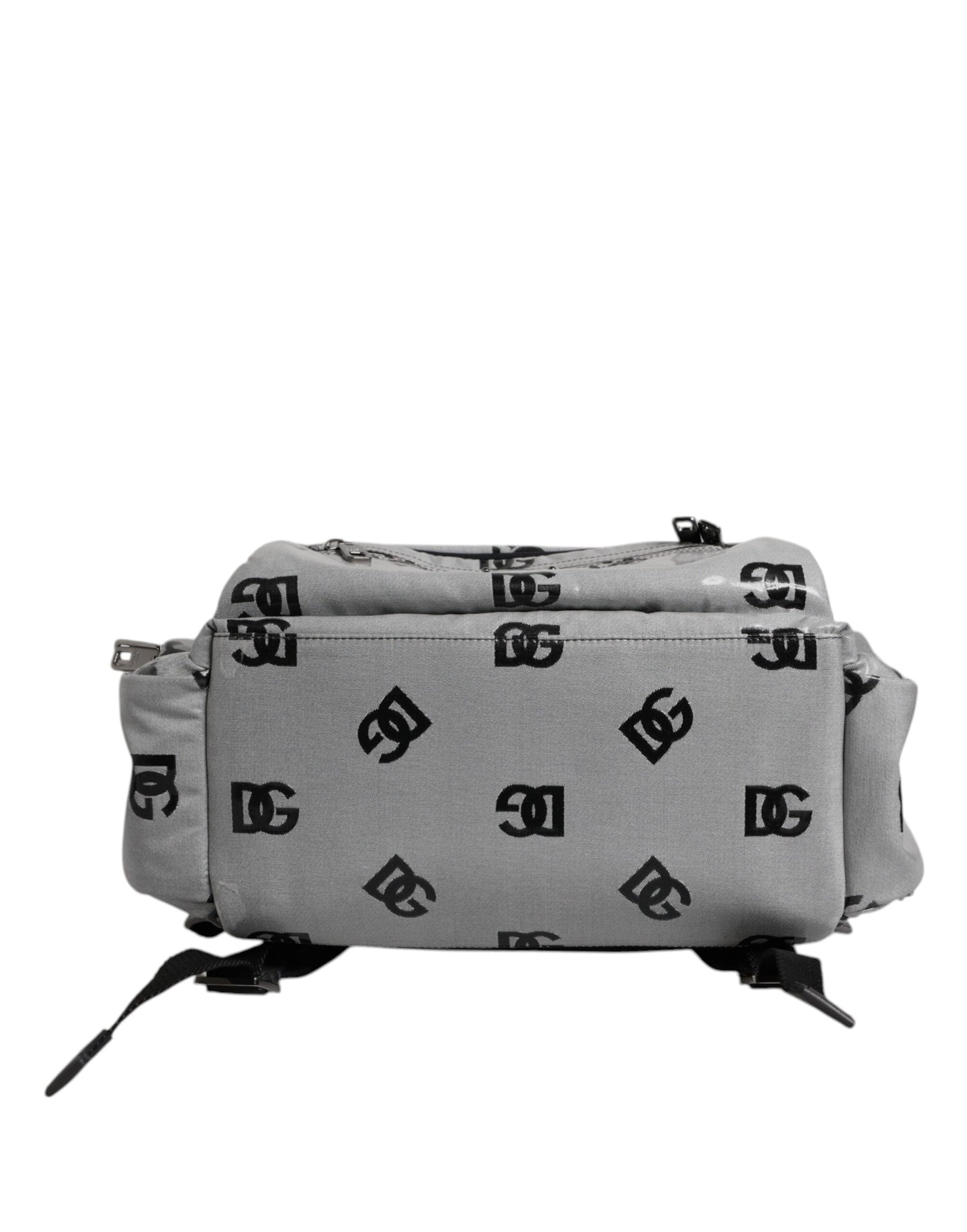 Dolce &amp; Gabbana Polyester Gray Black DG Logo Plaque Backpack Bag