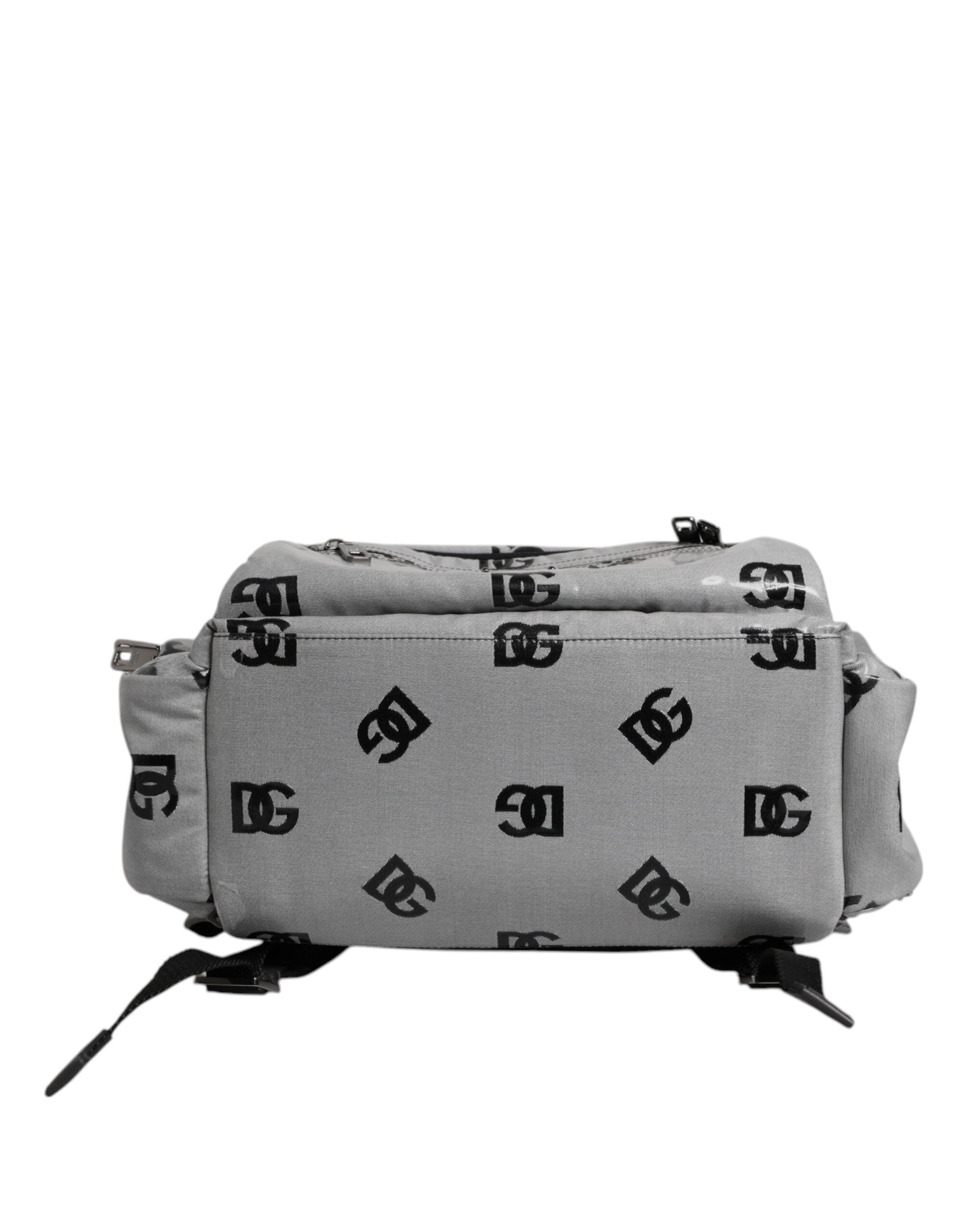 Dolce &amp; Gabbana Polyester Gray Black DG Logo Plaque Backpack Bag