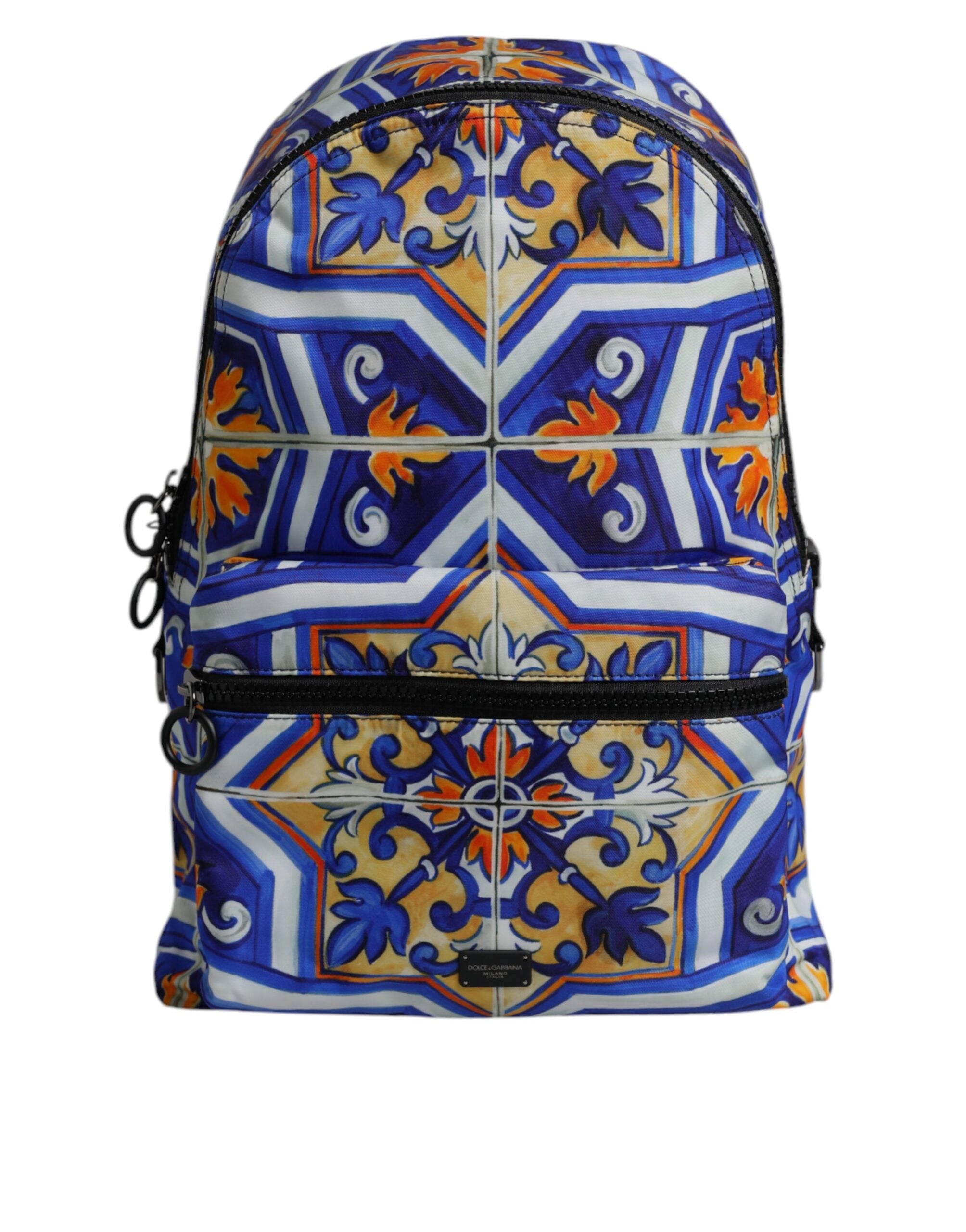 Dolce &amp; Gabbana Multicolor Majolica Print Nylon Travel Backpack Bag