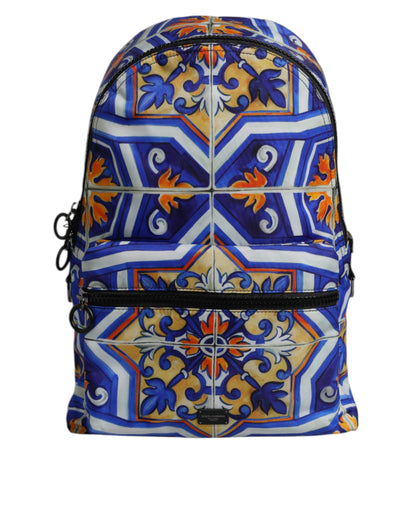 Dolce &amp; Gabbana Multicolor Majolica Print Nylon Travel Backpack Bag