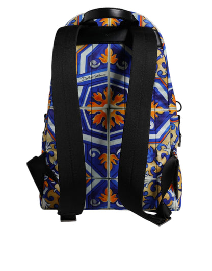 Dolce &amp; Gabbana Multicolor Majolica Print Nylon Travel Backpack Bag