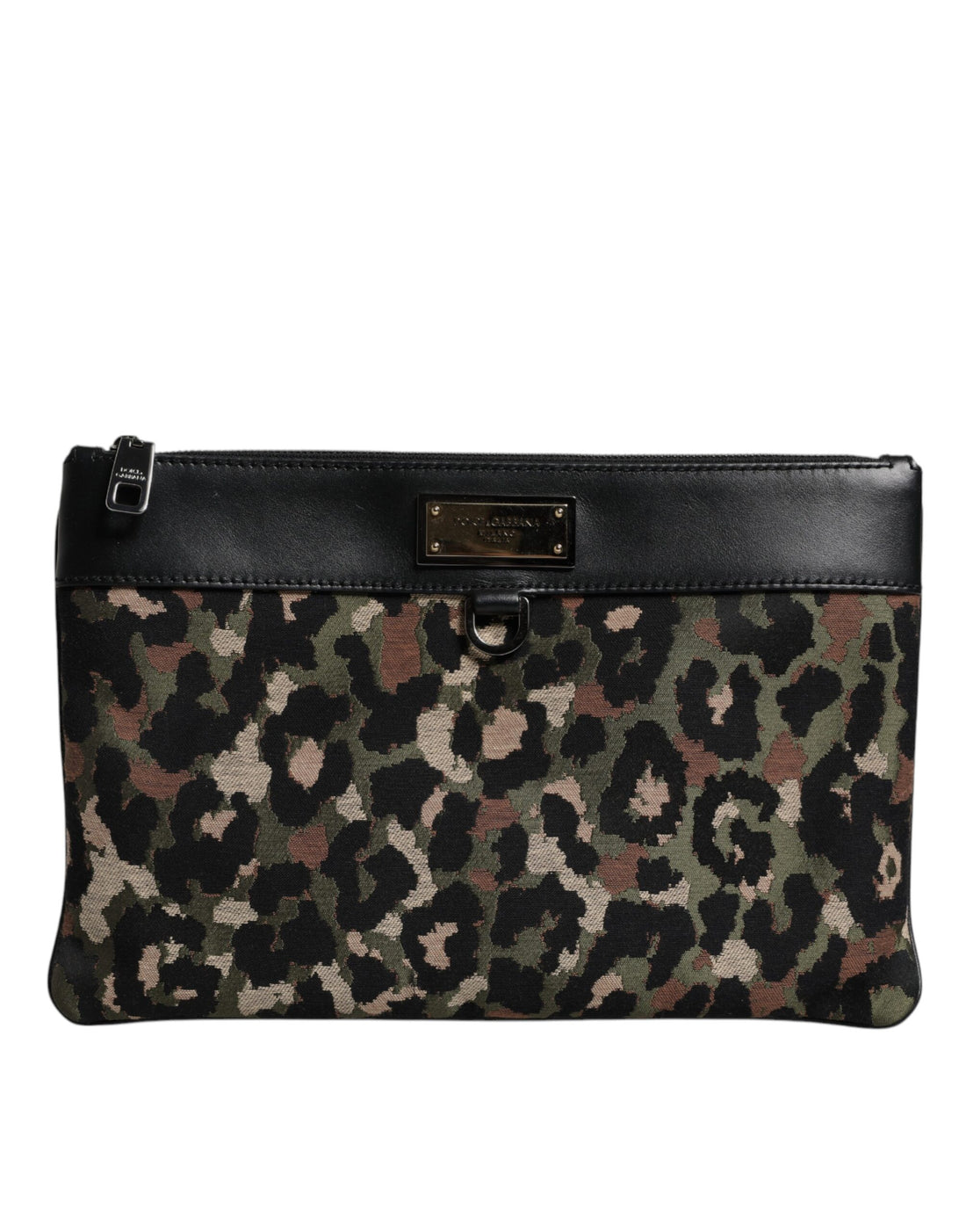 Dolce &amp; Gabbana Multicolor Leopard Jacquard Print Logo Plaque Pouch Bag