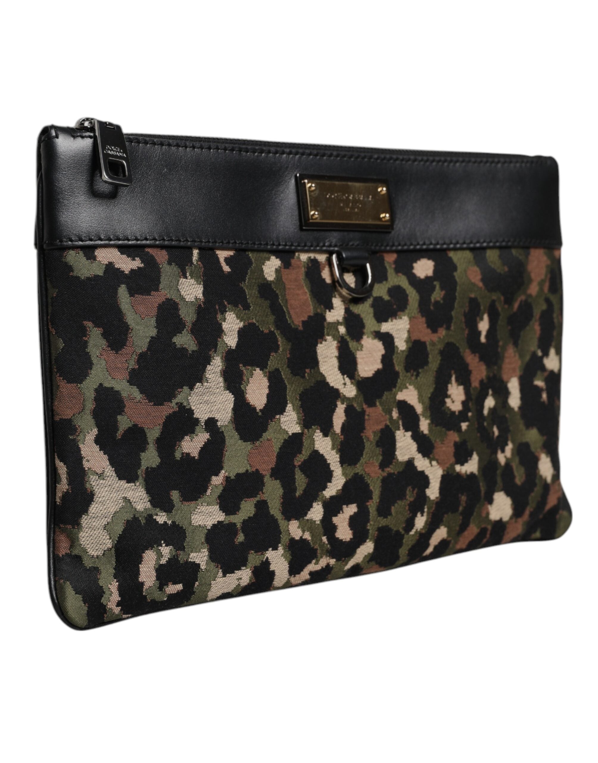 Dolce &amp; Gabbana Multicolor Leopard Jacquard Print Logo Plaque Pouch Bag