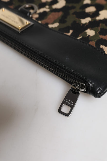 Dolce &amp; Gabbana Multicolor Leopard Jacquard Print Logo Plaque Pouch Bag
