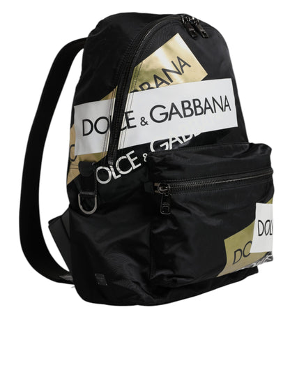 Dolce &amp; Gabbana Black Logo Tape Polyamide School Travel Backpack Bag