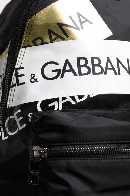 Dolce &amp; Gabbana Black Logo Tape Polyamide School Travel Backpack Bag