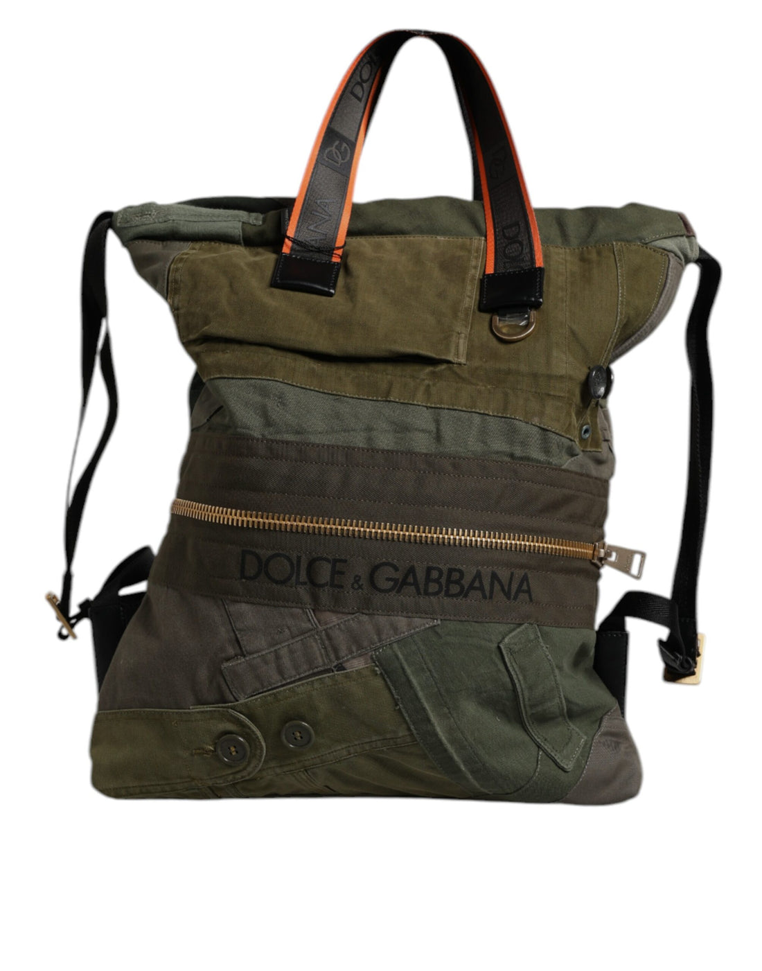 Dolce &amp; Gabbana Military Green Patchwork Rucksack Backpack Bag