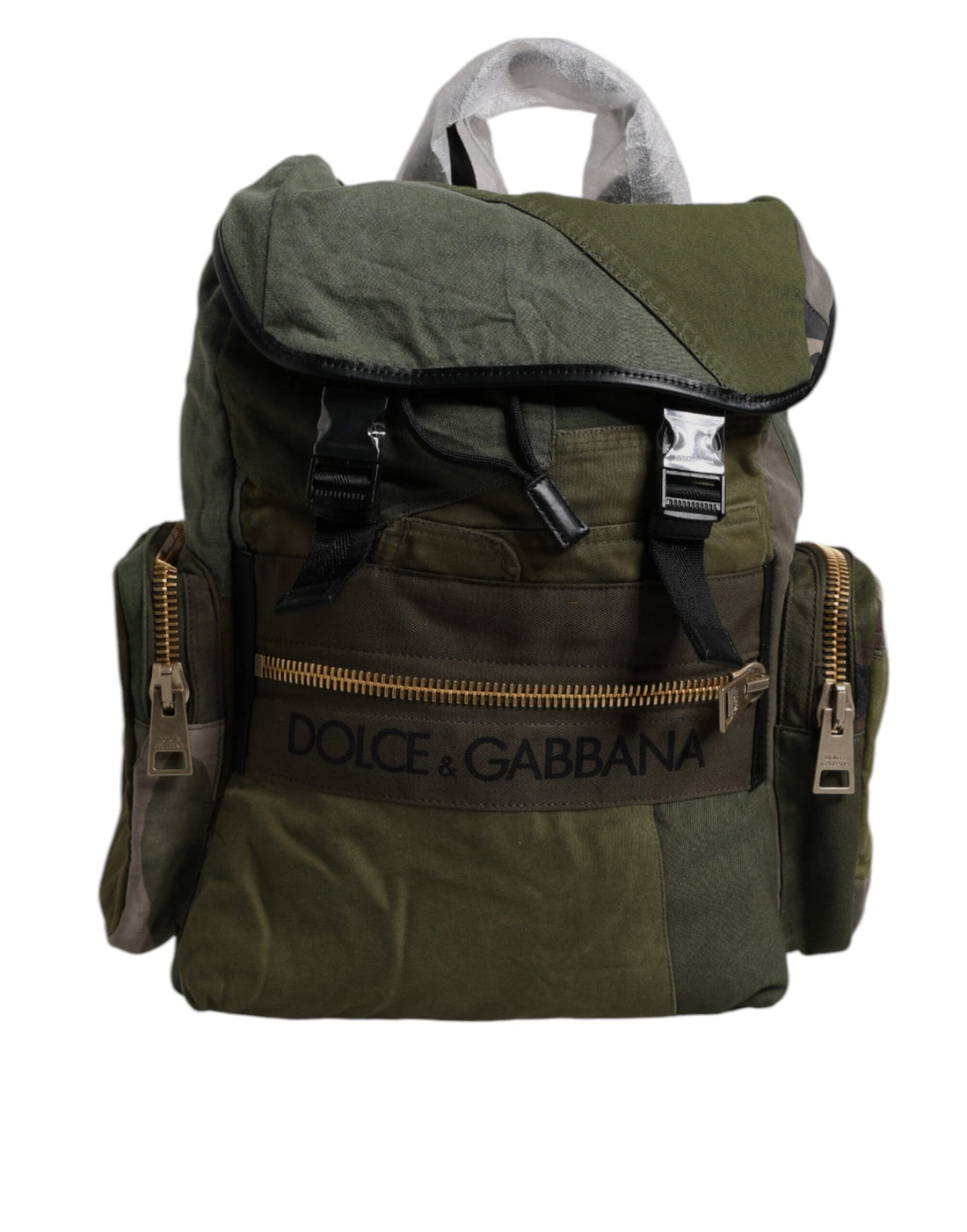 Dolce &amp; Gabbana Military Green Patchwork Travel Backpack Bag