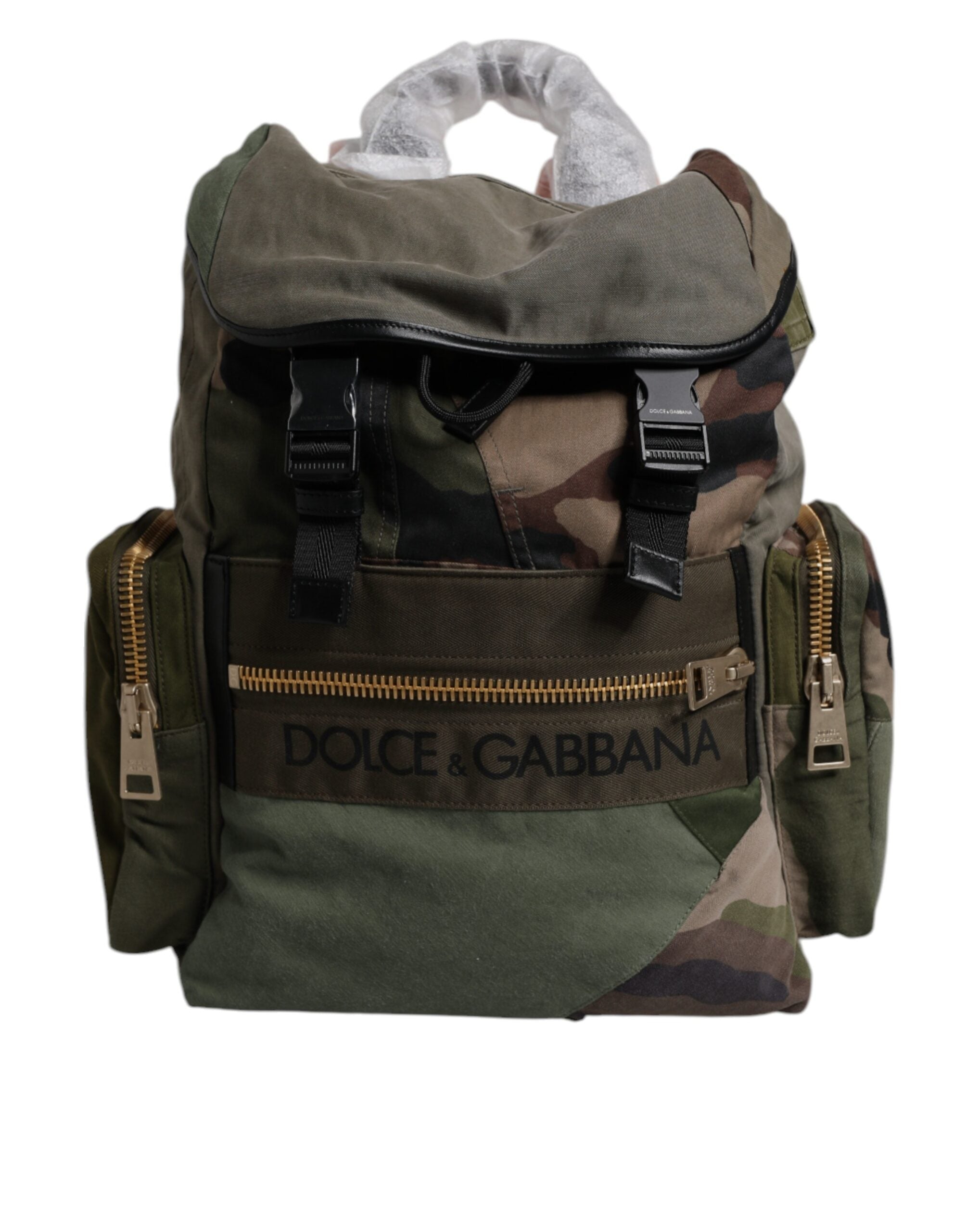 Dolce &amp; Gabbana Military Green Patchwork Travel Backpack Bag