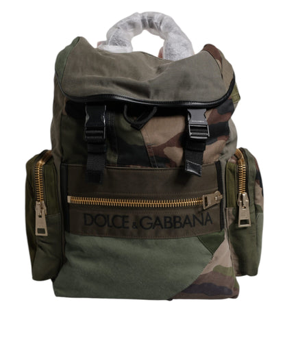 Dolce &amp; Gabbana Military Green Patchwork Travel Backpack Bag