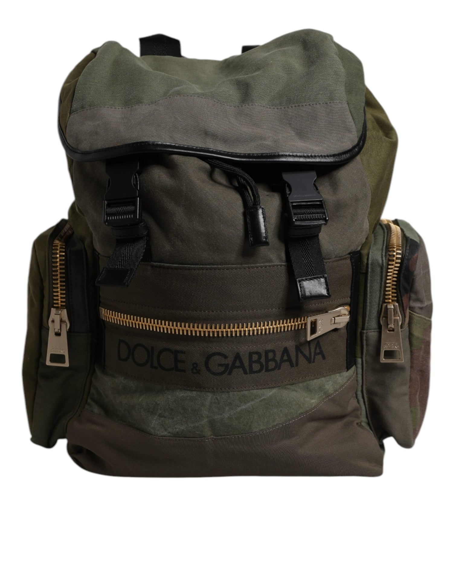 Dolce &amp; Gabbana Military Green Patchwork School Backpack Bag
