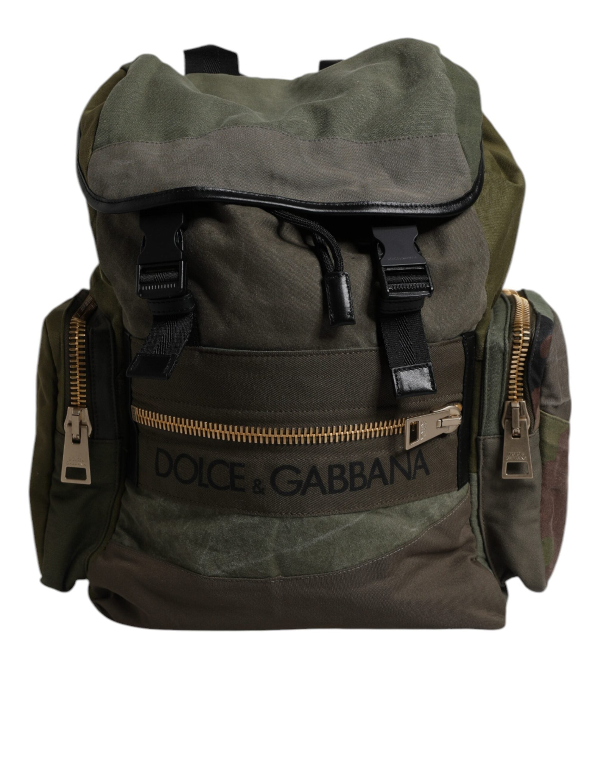 Dolce &amp; Gabbana Military Green Patchwork School Backpack Bag