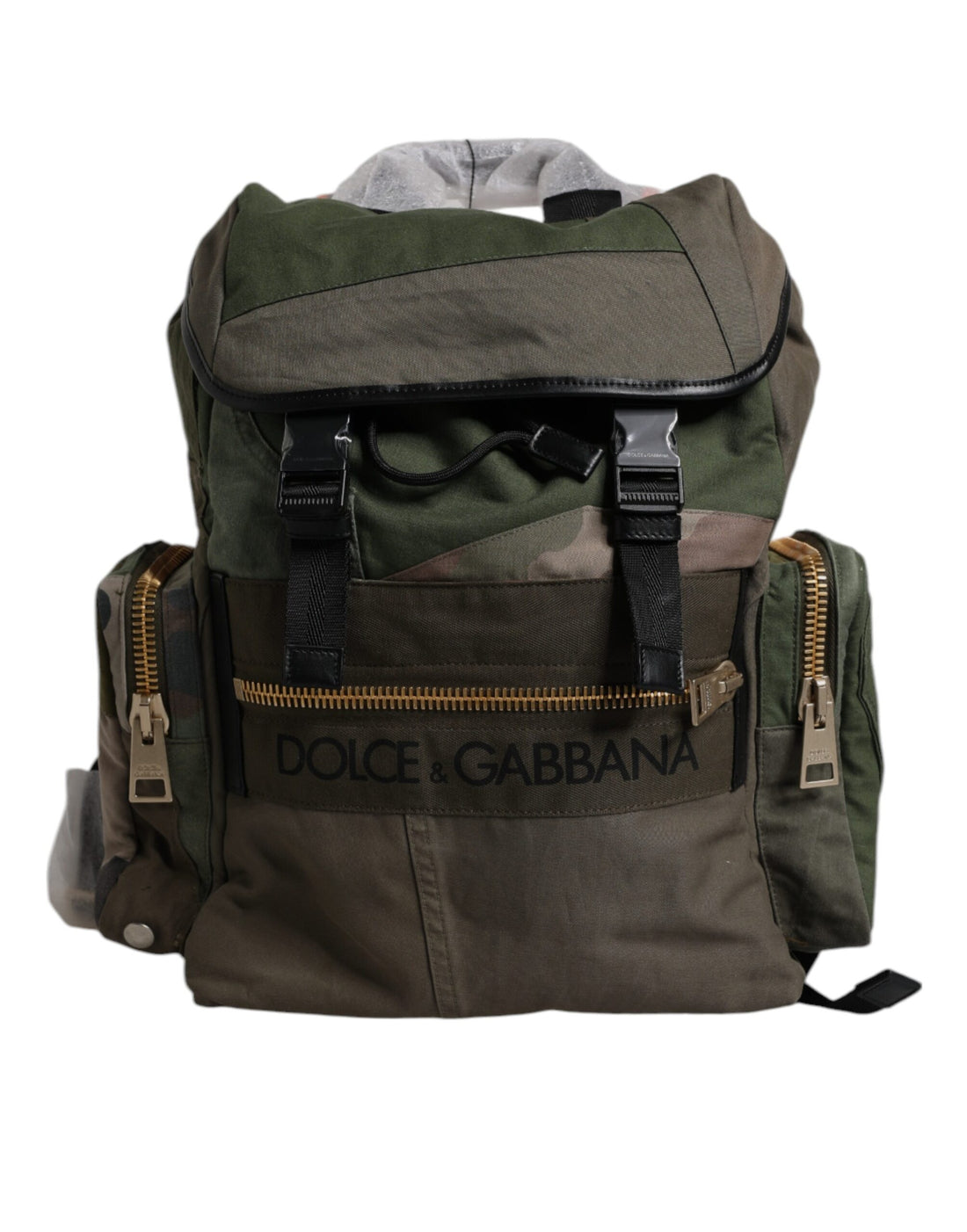 Dolce &amp; Gabbana Military Green Patchwork Travel Backpack Bag