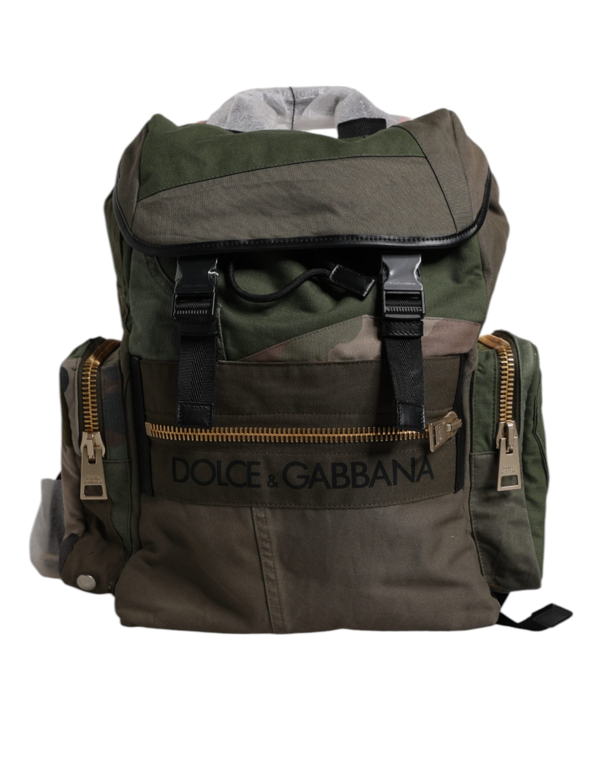 Dolce &amp; Gabbana Military Green Patchwork Travel Backpack Bag