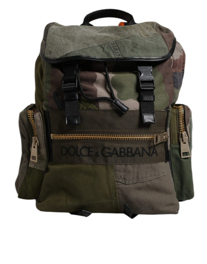 Dolce &amp; Gabbana Military Green Patchwork School Backpack Bag