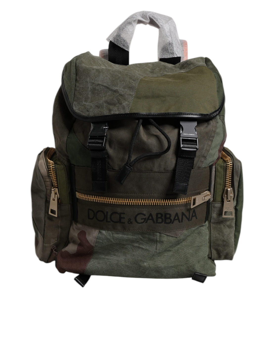 Dolce &amp; Gabbana Military Green Patchwork Travel Backpack Bag