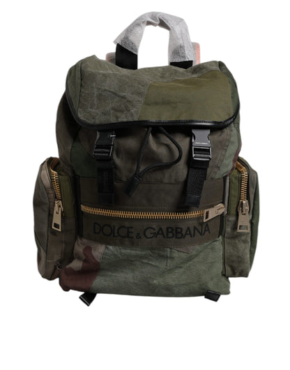 Dolce &amp; Gabbana Military Green Patchwork Travel Backpack Bag
