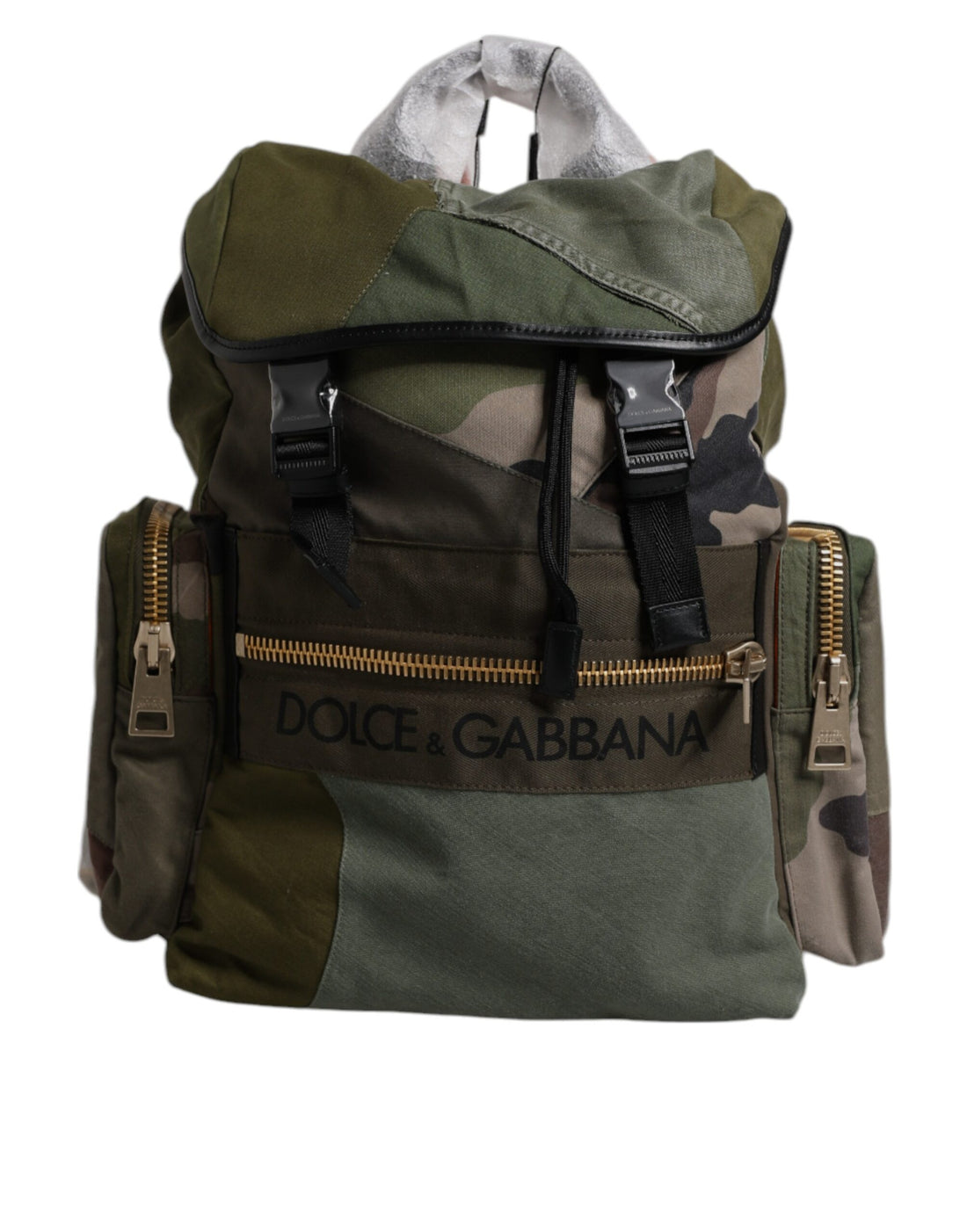 Dolce &amp; Gabbana Military Green Patchwork Travel Backpack Bag