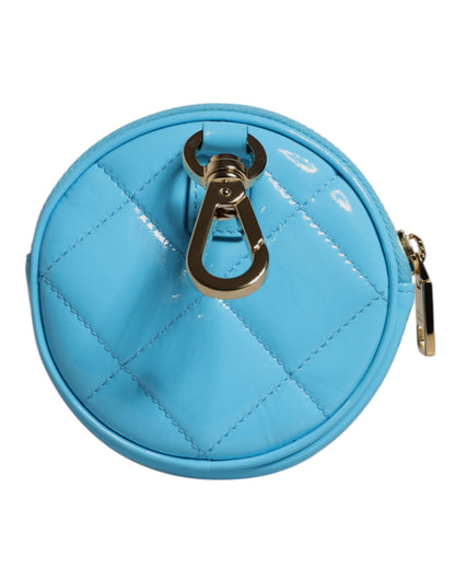 Dolce &amp; Gabbana Light Blue Lamb Leather DG Crystal Round Coin Purse Wallet