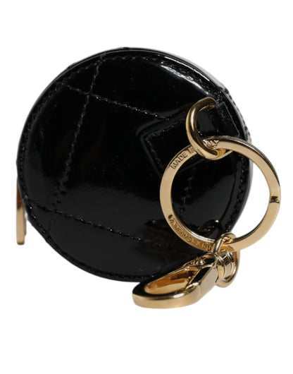 Dolce &amp; Gabbana Black Lamb Leather DG Crystal Round Coin Purse Wallet