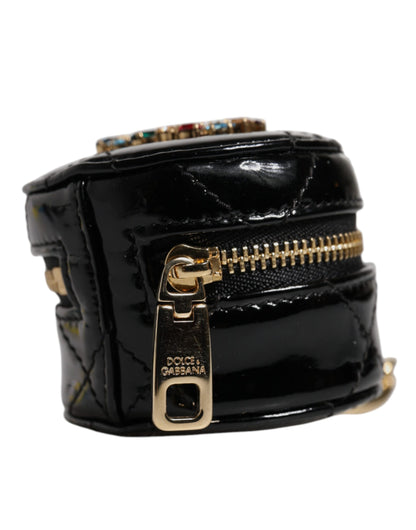Dolce &amp; Gabbana Black Lamb Leather DG Crystal Round Coin Purse Wallet