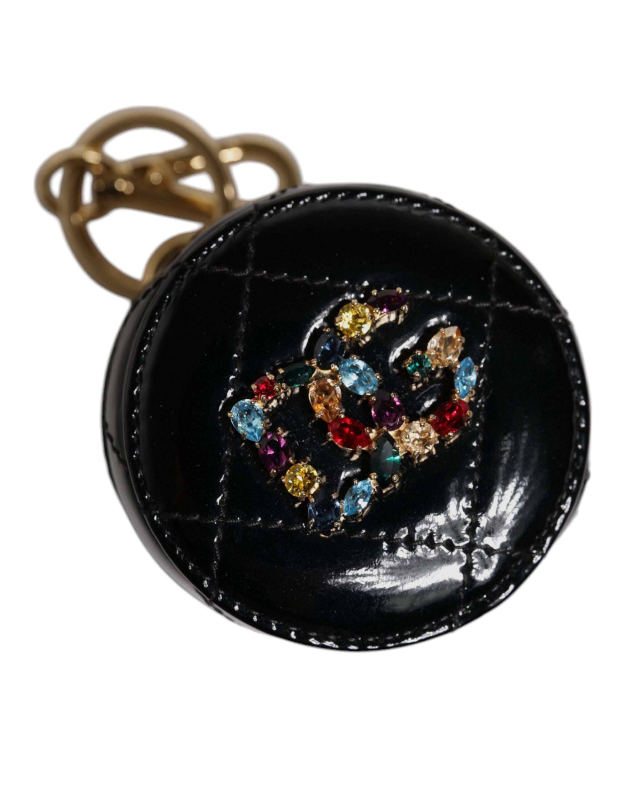 Dolce &amp; Gabbana Black Lamb Leather DG Crystal Round Coin Purse Wallet
