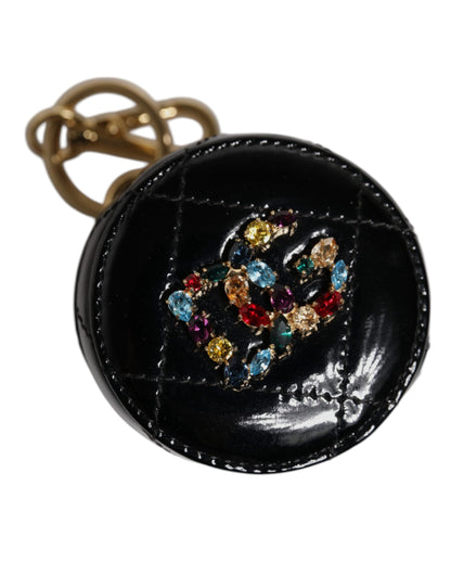 Dolce &amp; Gabbana Black Lamb Leather DG Crystal Round Coin Purse Wallet