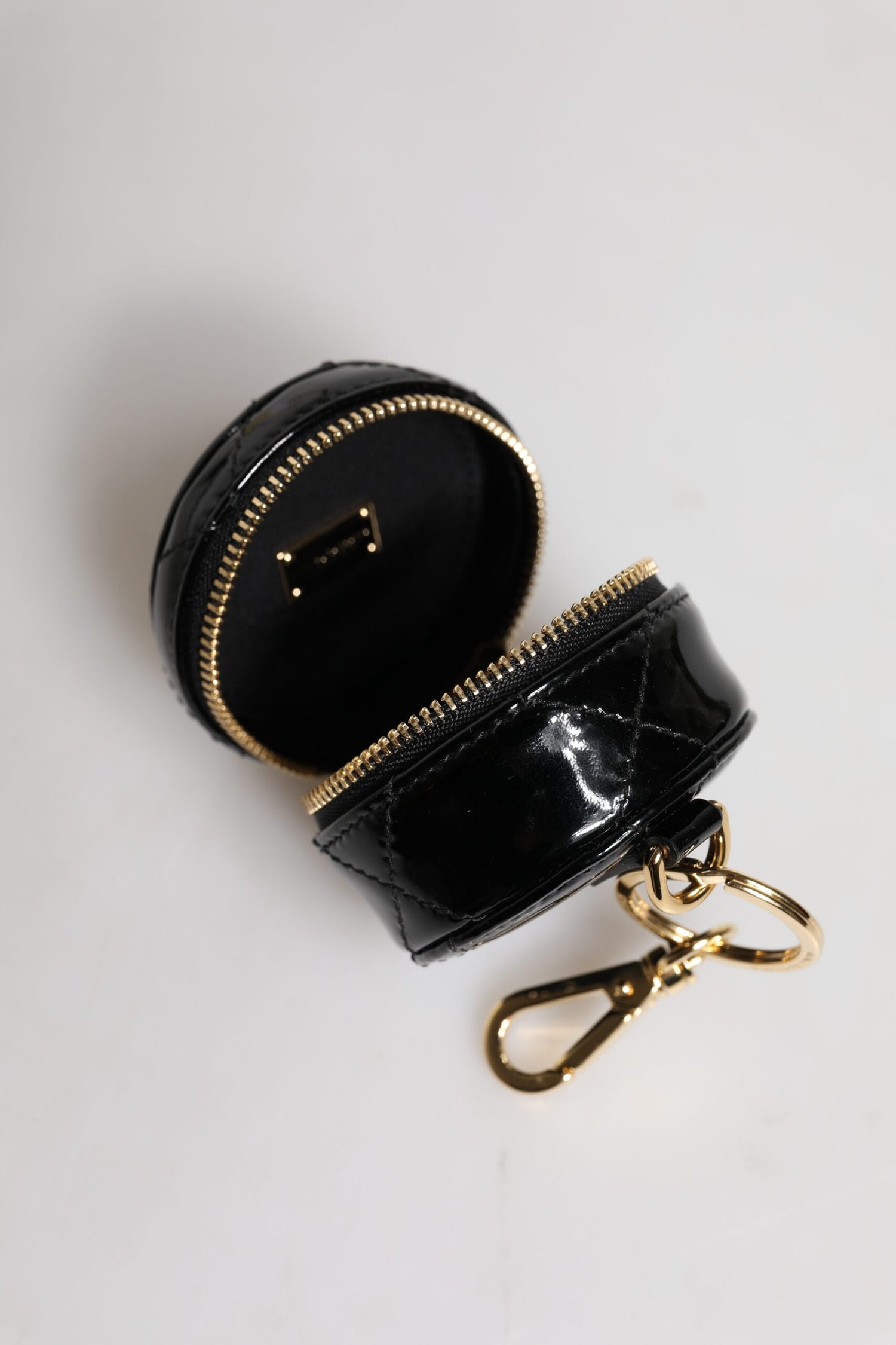 Dolce &amp; Gabbana Black Lamb Leather DG Crystal Round Coin Purse Wallet