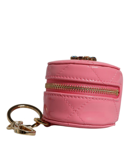 Dolce &amp; Gabbana Pink Lamb Leather DG Crystal Round Coin Purse Wallet