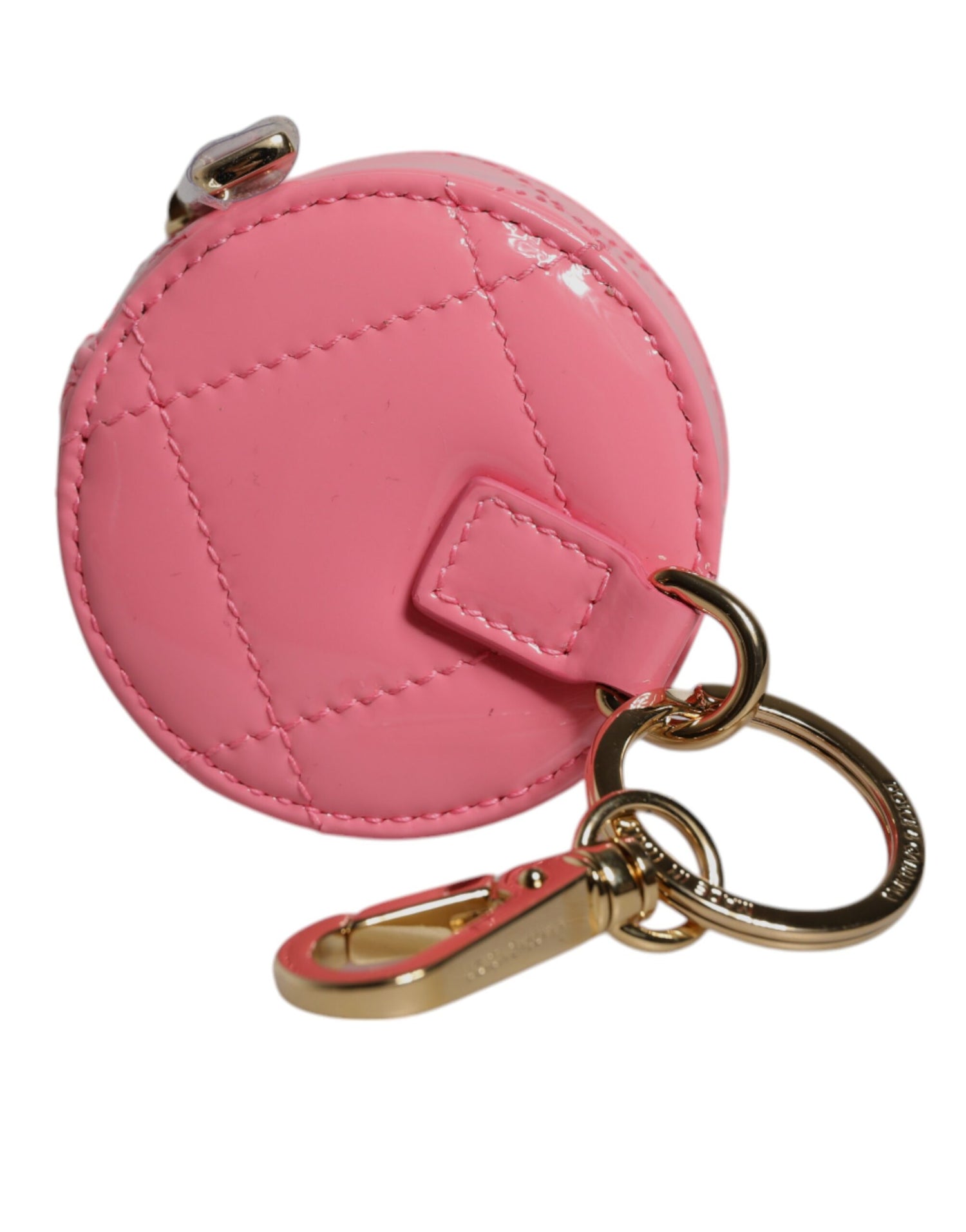Dolce &amp; Gabbana Pink Lamb Leather DG Crystal Round Coin Purse Wallet