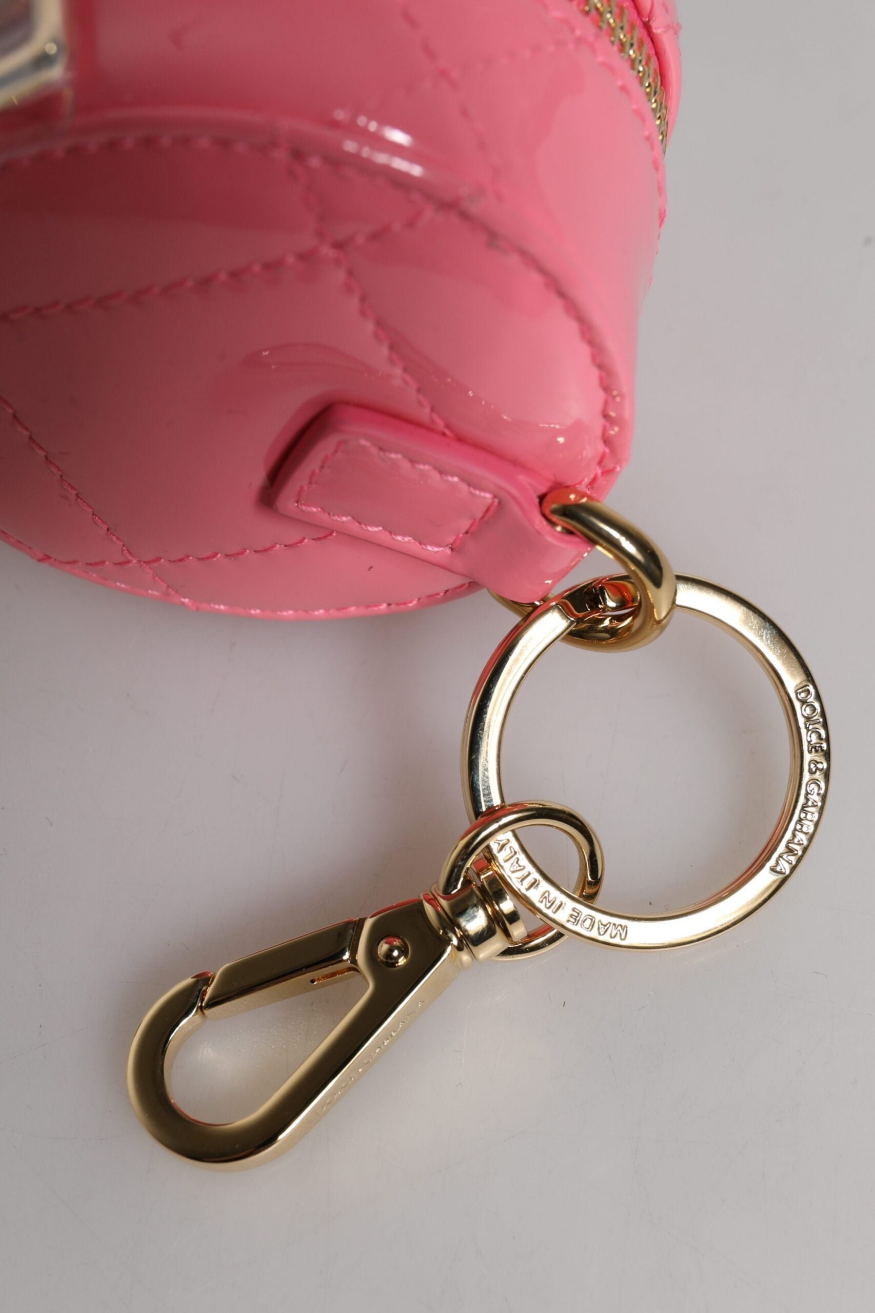 Dolce &amp; Gabbana Pink Lamb Leather DG Crystal Round Coin Purse Wallet