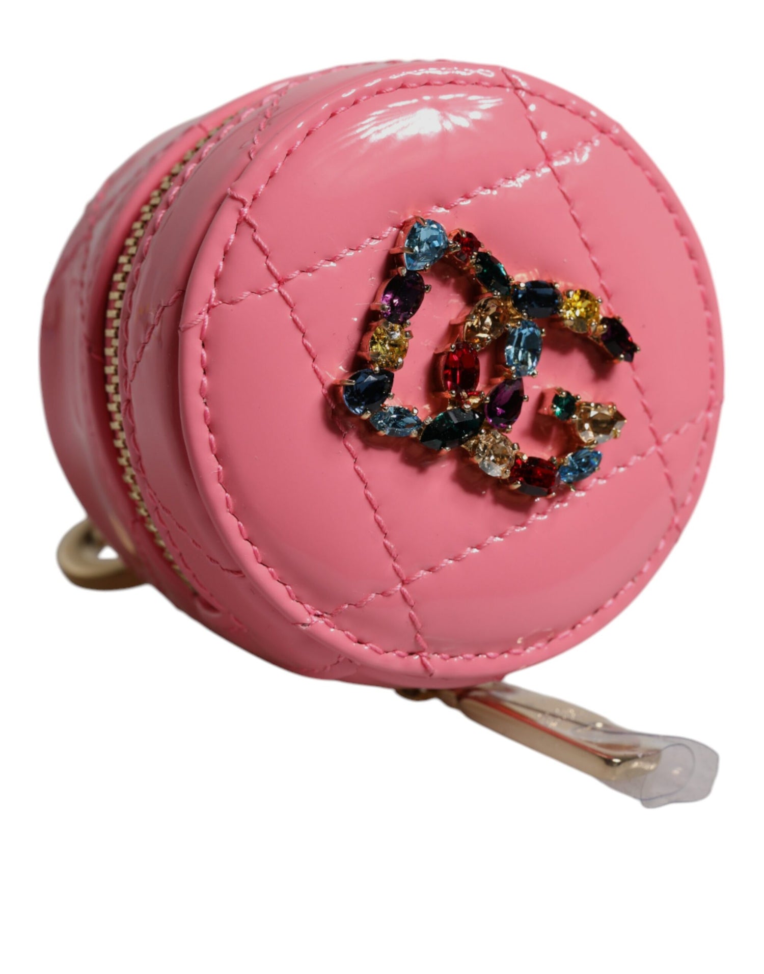 Dolce &amp; Gabbana Pink Lamb Leather DG Crystal Round Coin Purse Wallet