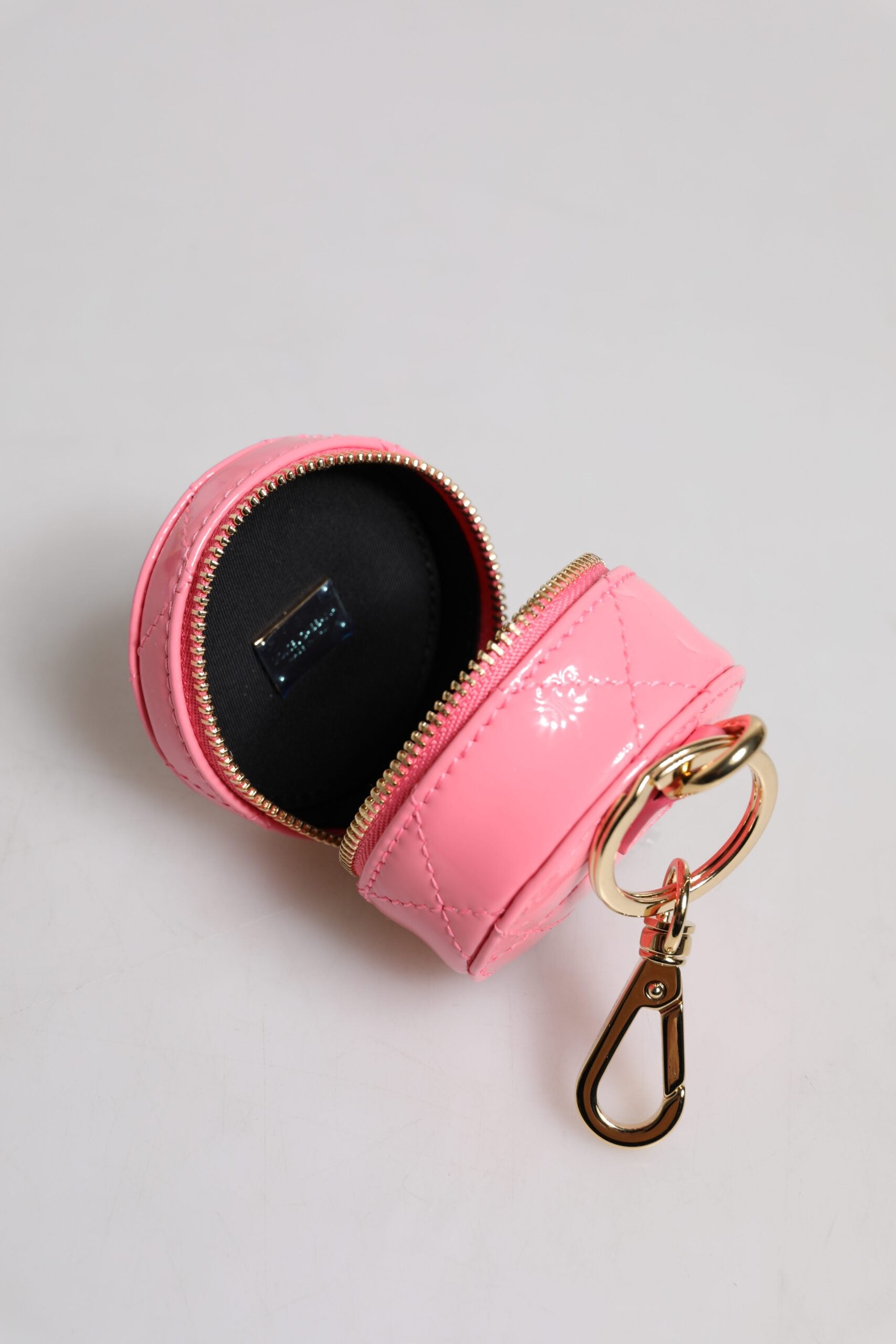 Dolce &amp; Gabbana Pink Lamb Leather DG Crystal Round Coin Purse Wallet