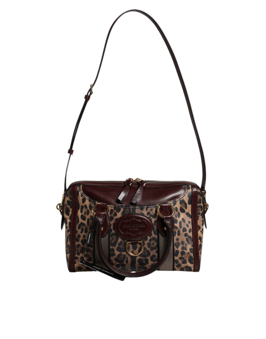 Dolce &amp;amp; Gabbana Brun Leopard Läder Duffelväska med Axelrem
