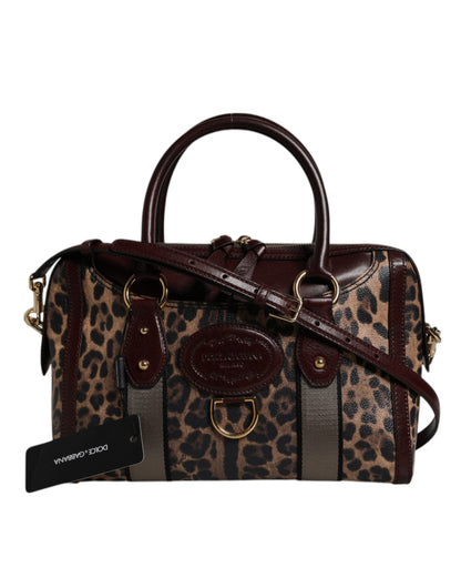Dolce &amp; Gabbana Brown Leopard Leather Shoulder Strap Duffle Bag