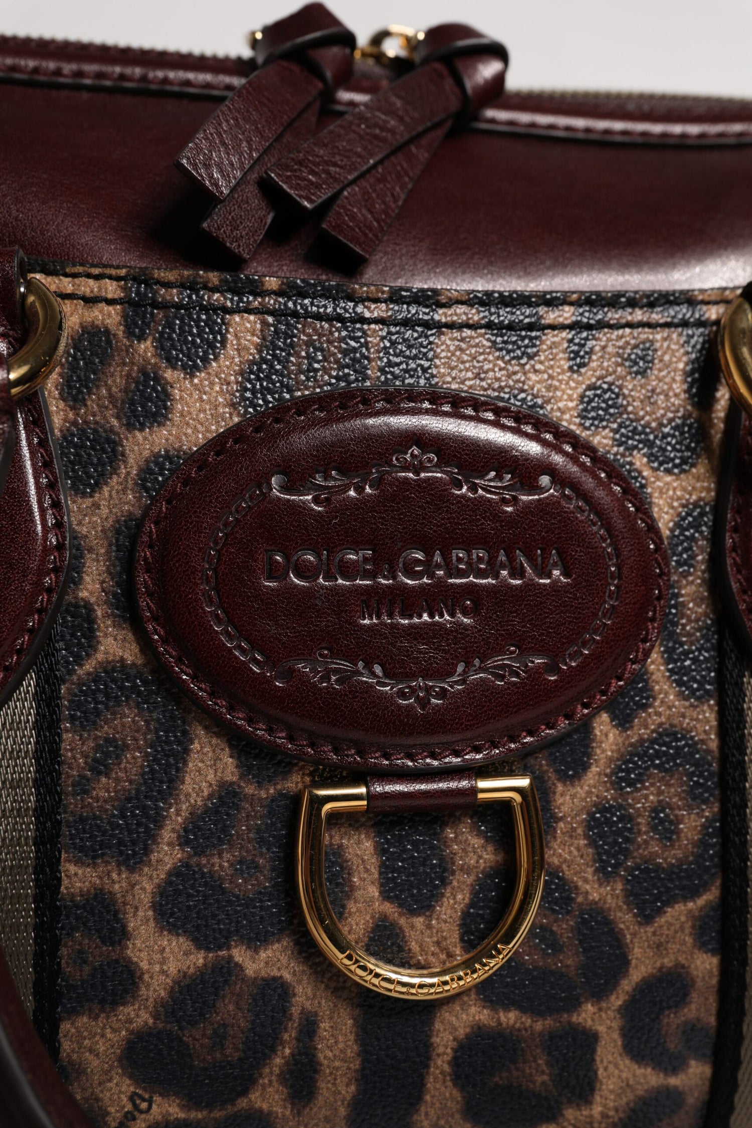 Dolce &amp; Gabbana Brown Leopard Leather Shoulder Strap Duffle Bag