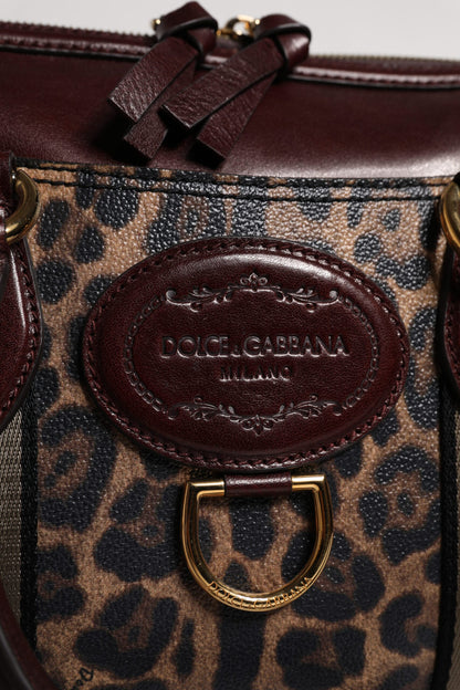 Dolce &amp; Gabbana Brown Leopard Leather Shoulder Strap Duffle Bag
