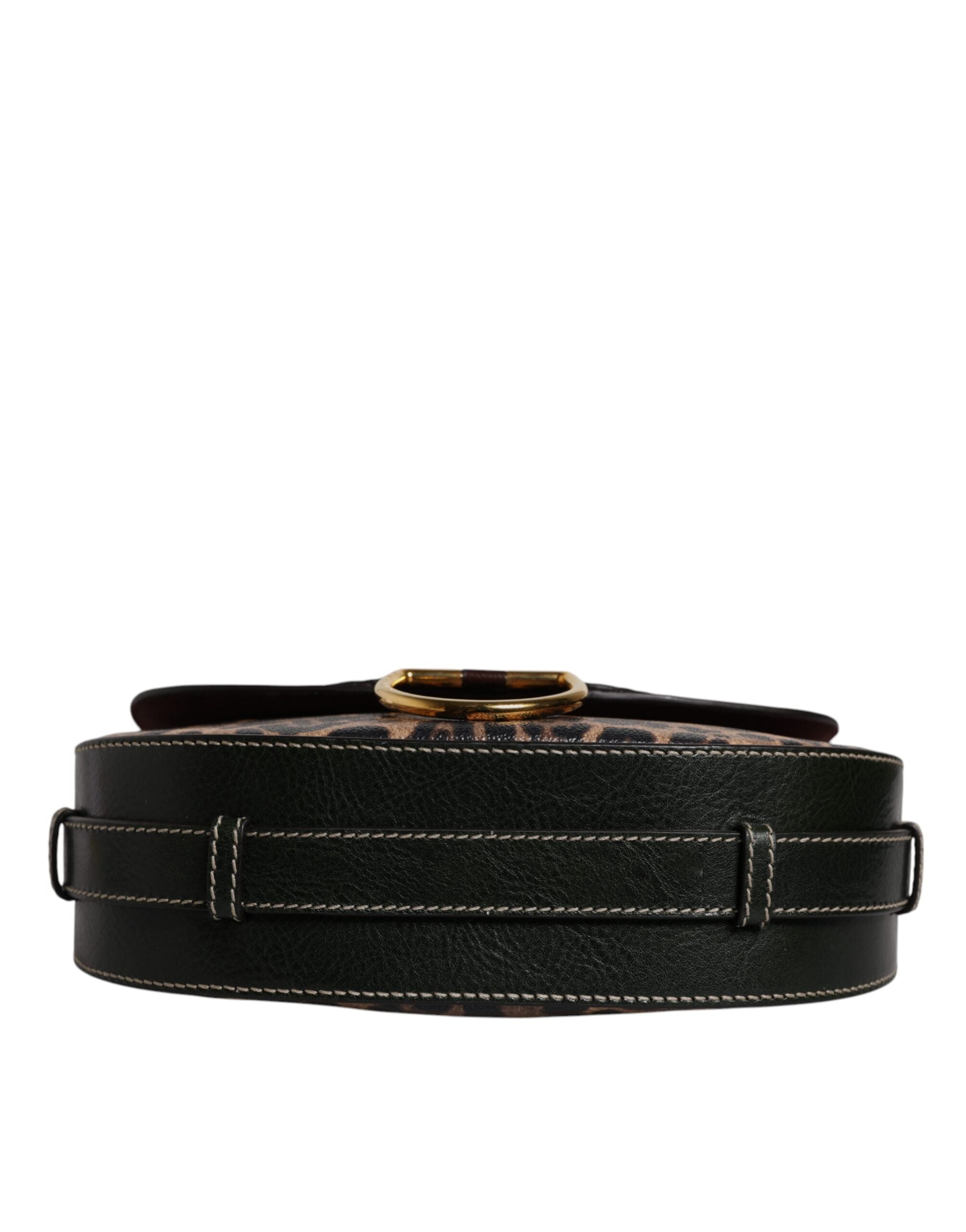 Dolce &amp;amp; Gabbana Svart Brun Leopard Läderväska med Axelrem