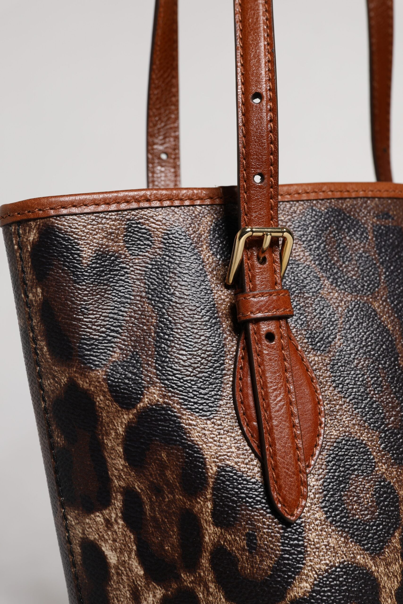 Dolce &amp; Gabbana Brown Leopard Leather Shoulder Strap Tote Bag